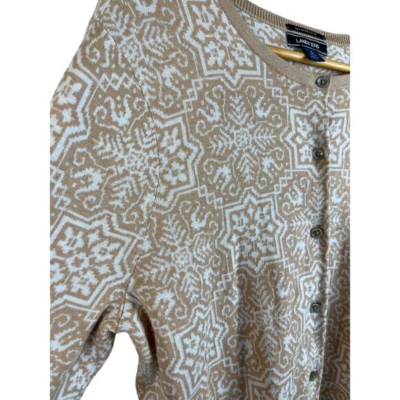 Lands’ End Ivory Snowflake Supima Cotton Sweater Cardigan Size Large - Picture 8 of 10